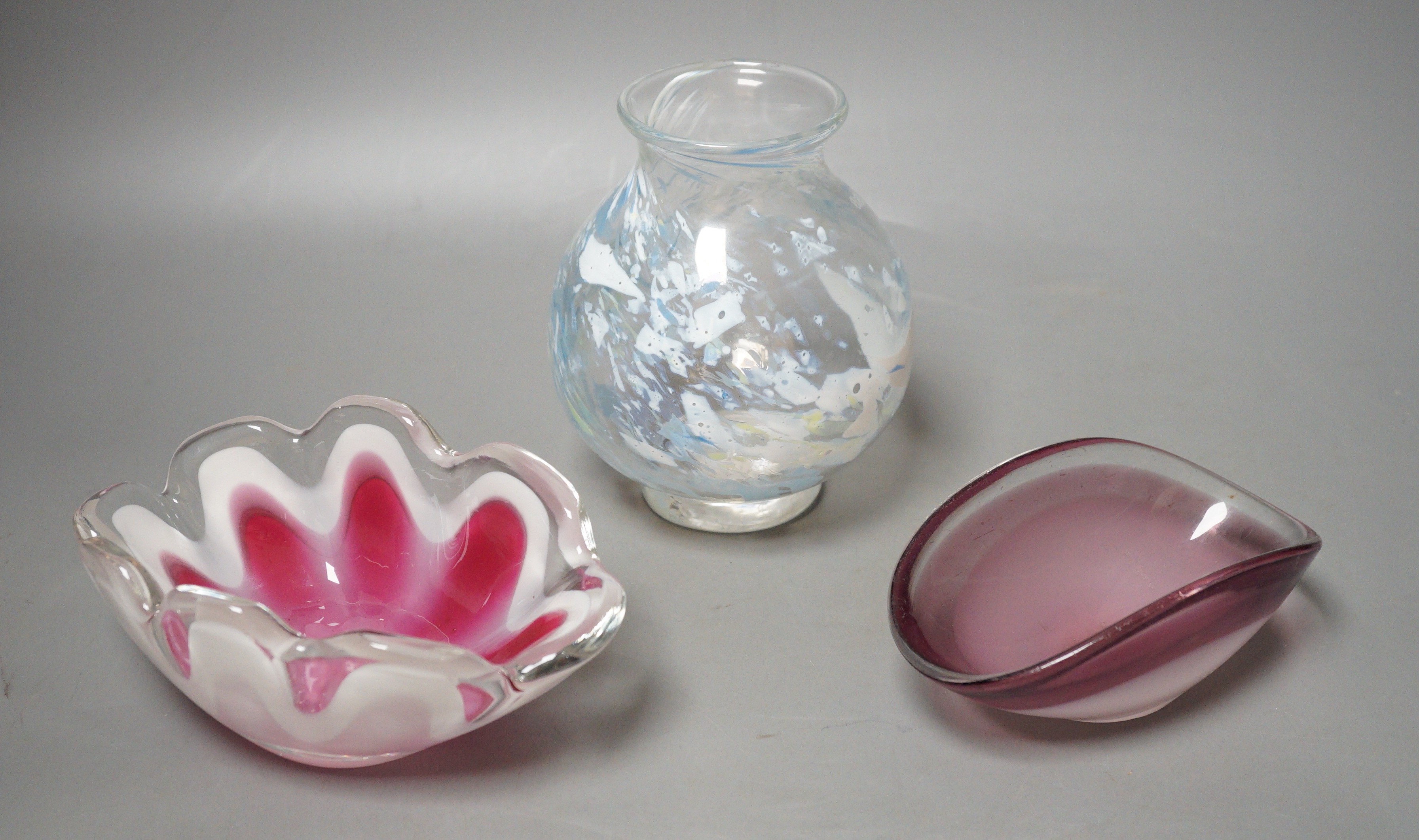 A Muller Freres studio glass vase and two Flygfoys (glass dishes) (3), tallest 13cm